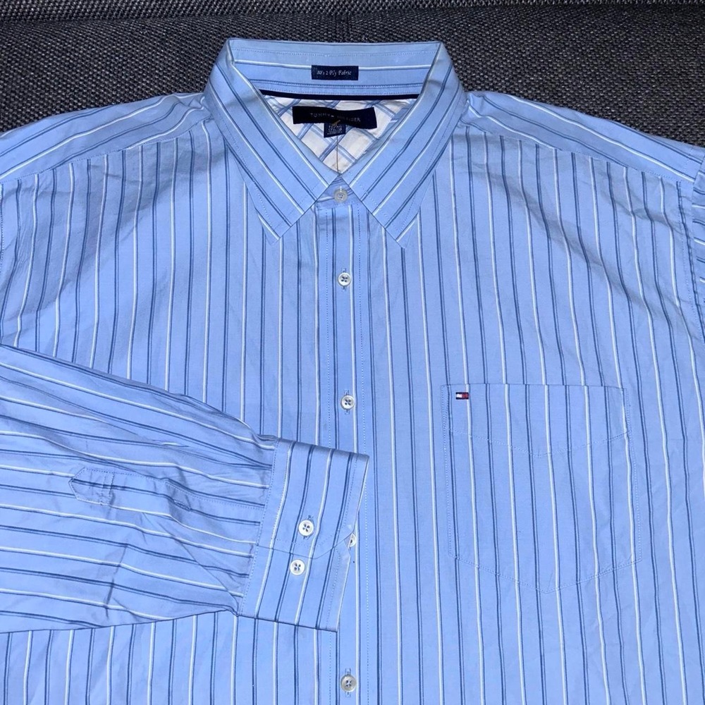 Tommy Hilfiger Blue & White Sriped Long Sleeve Button Shirt Size XL